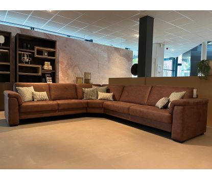 Stoere hoekbank in bruin microleder