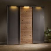 Luxe schuifdeurkast grijs met walnoot - Loddenkemper 243x234,5cm